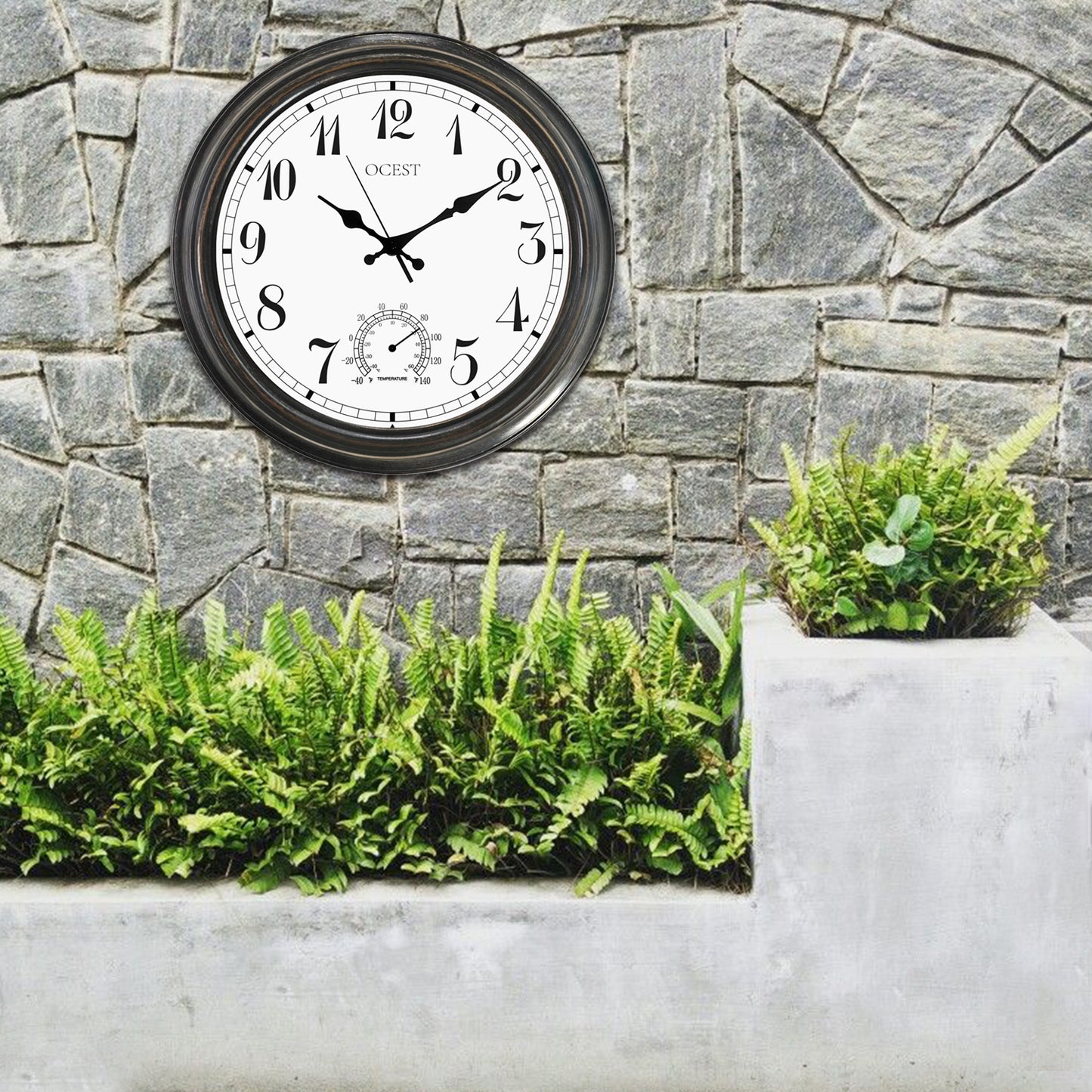 OCEST Large Analog Outdoor Wall Clock Waterproof with Temperature