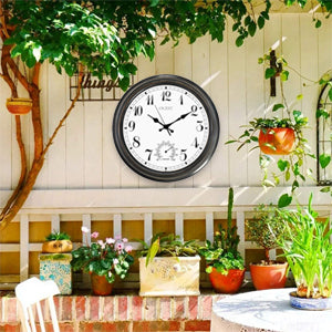 OCEST Large Analog Outdoor Wall Clock Waterproof with Temperature