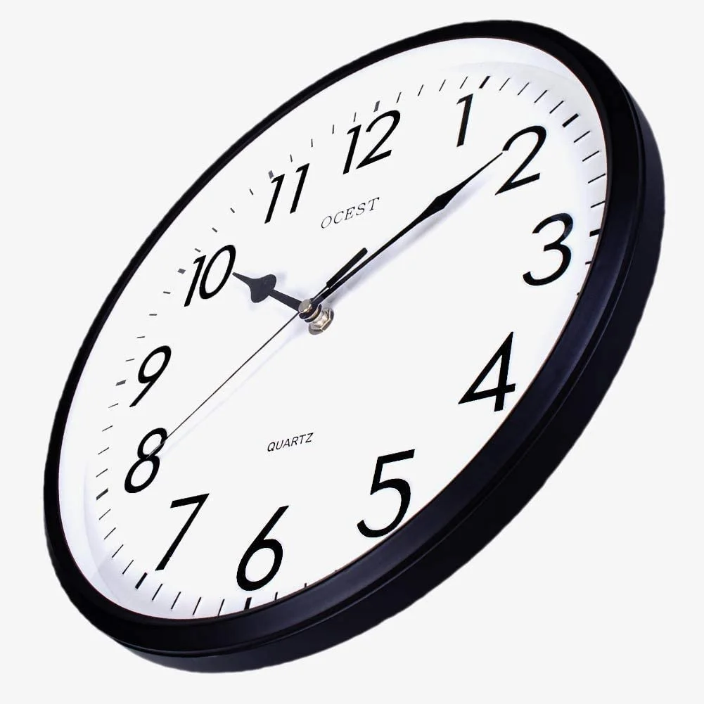 OCEST 12" Outdoor Indoor Wall Clock Quartz with 3D Numeral for Classroom School Office Kitchen Living Room Decor-Black and White Classic Design