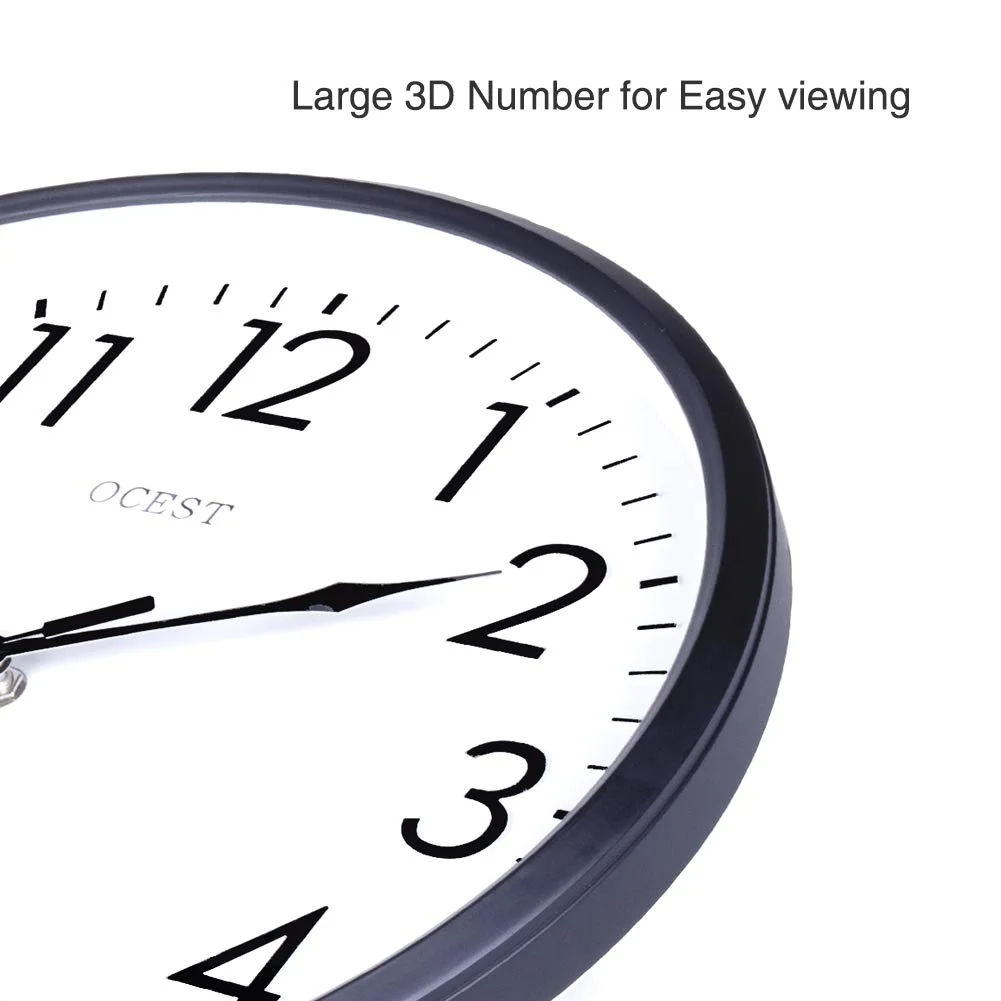 OCEST 12" Outdoor Indoor Wall Clock Quartz with 3D Numeral for Classroom School Office Kitchen Living Room Decor-Black and White Classic Design
