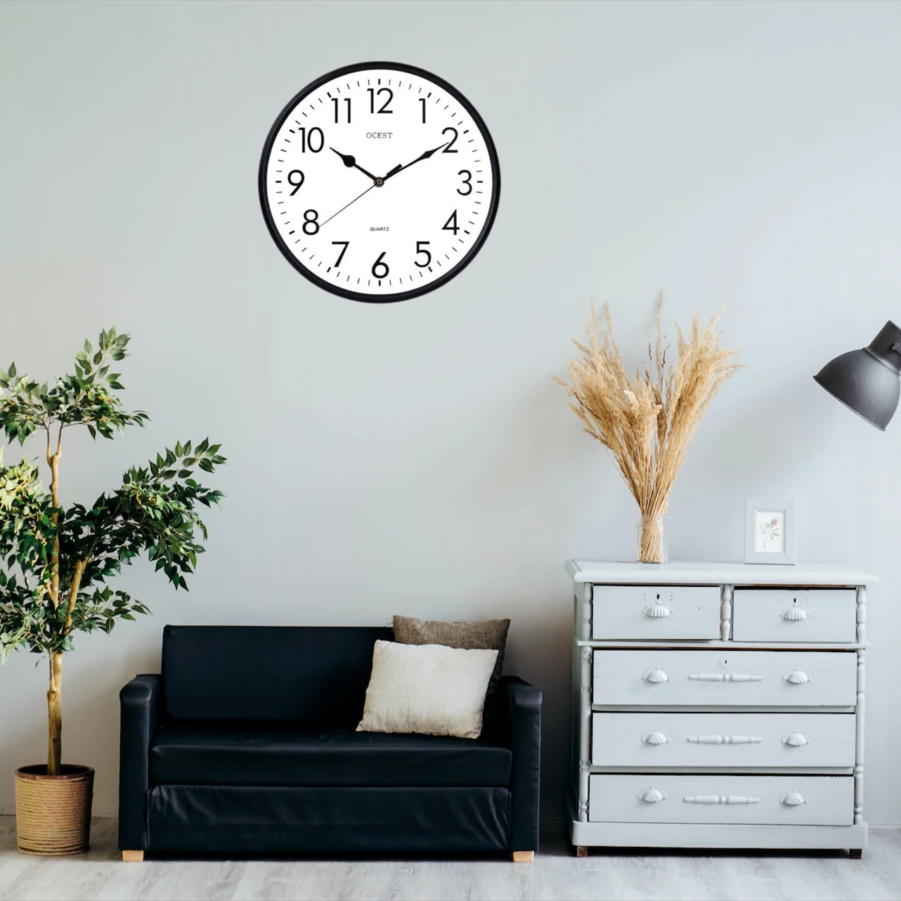 OCEST 12" Outdoor Indoor Wall Clock Quartz with 3D Numeral for Classroom School Office Kitchen Living Room Decor-Black and White Classic Design