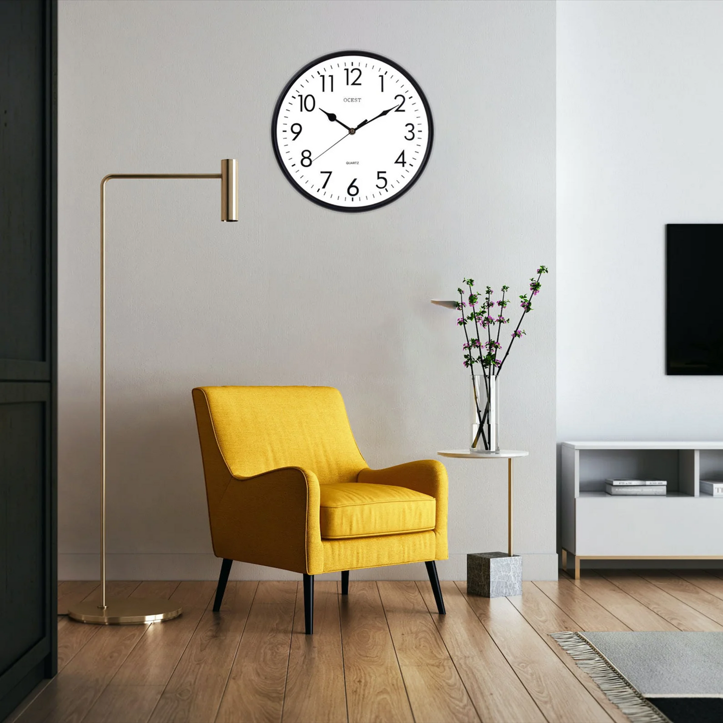 OCEST 12" Outdoor Indoor Wall Clock Quartz with 3D Numeral for Classroom School Office Kitchen Living Room Decor-Black and White Classic Design
