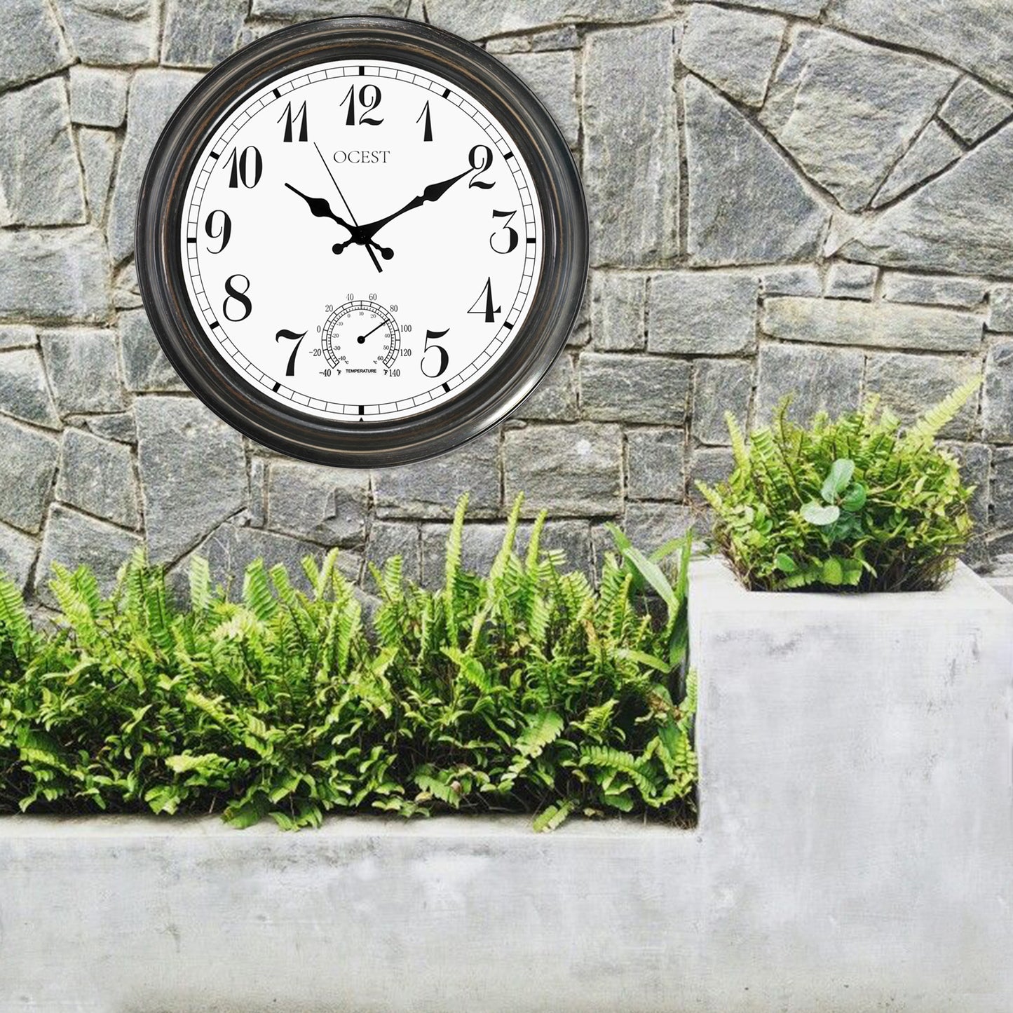 OCEST Large Analog Outdoor Wall Clock Waterproof with Temperature