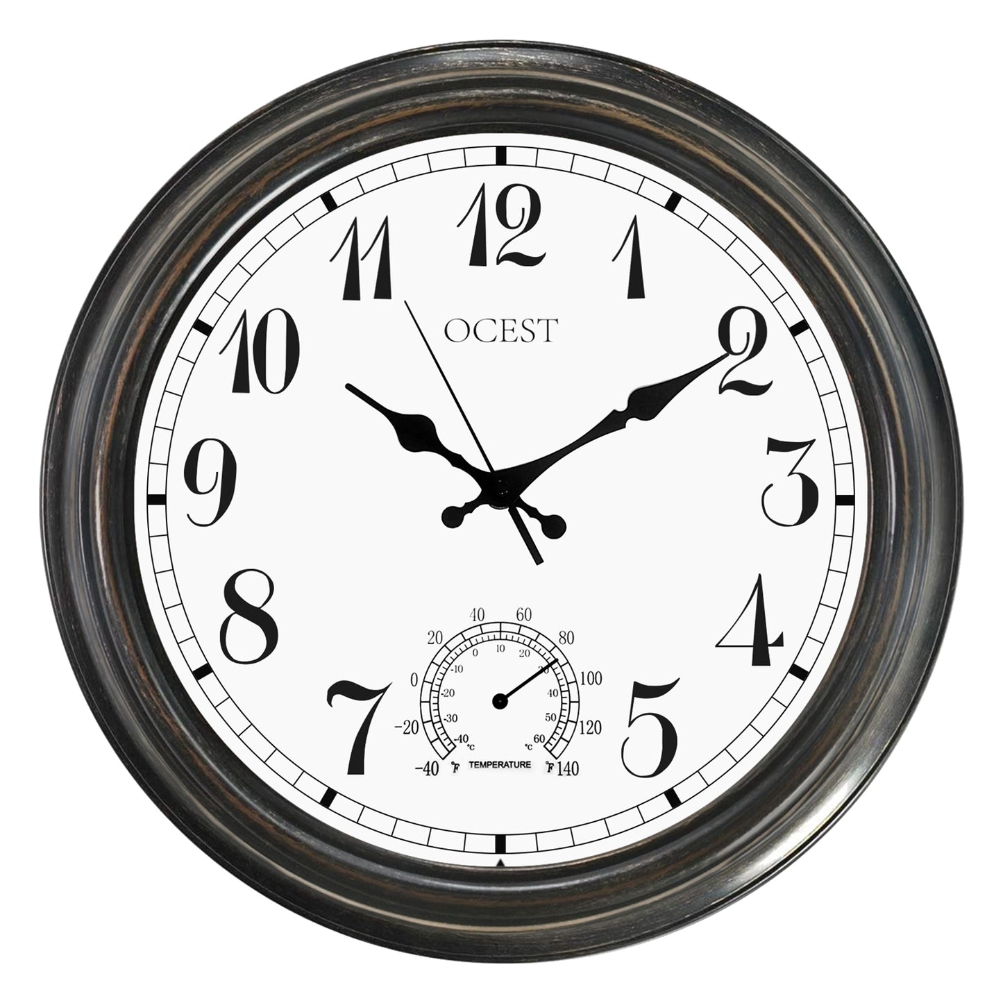 OCEST Large Analog Outdoor Wall Clock Waterproof with Temperature