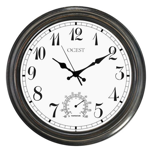 OCEST Large Analog Outdoor Wall Clock Waterproof with Temperature
