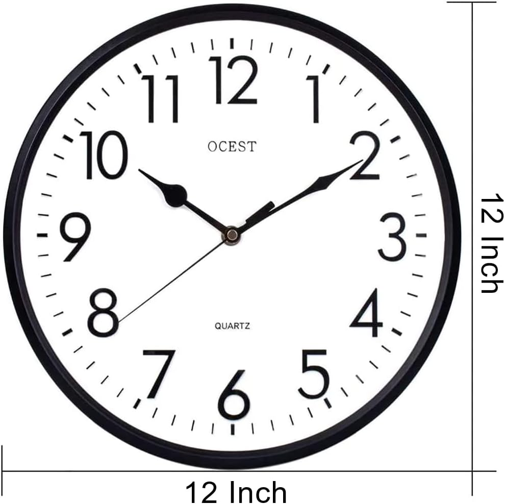 OCEST 12 Inch Indoor Outdoor Wall Clock Large Display Battery Operated Quartz Decorative Clock Silent Non-Ticking Round Easy to Read for Pool Garden Patio Office Living Room