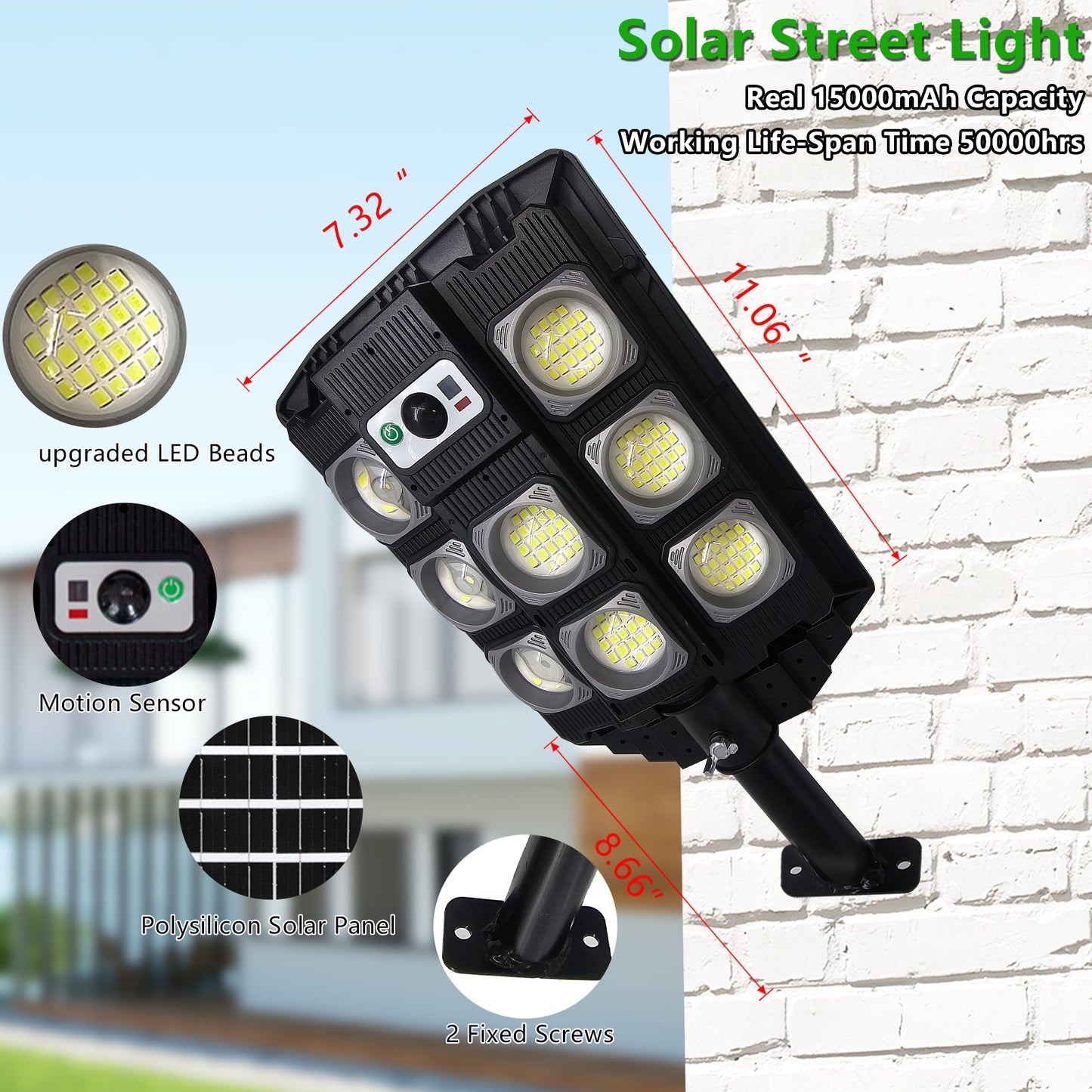 Super Bright Solar Street Lights, 2500W 80000LM Dusk to Dawn Solar Security Street Lights with Pole, Motion Sensor Outdoor Flood Lights for Garden Yard Patio Parking Lot, 2 Pack