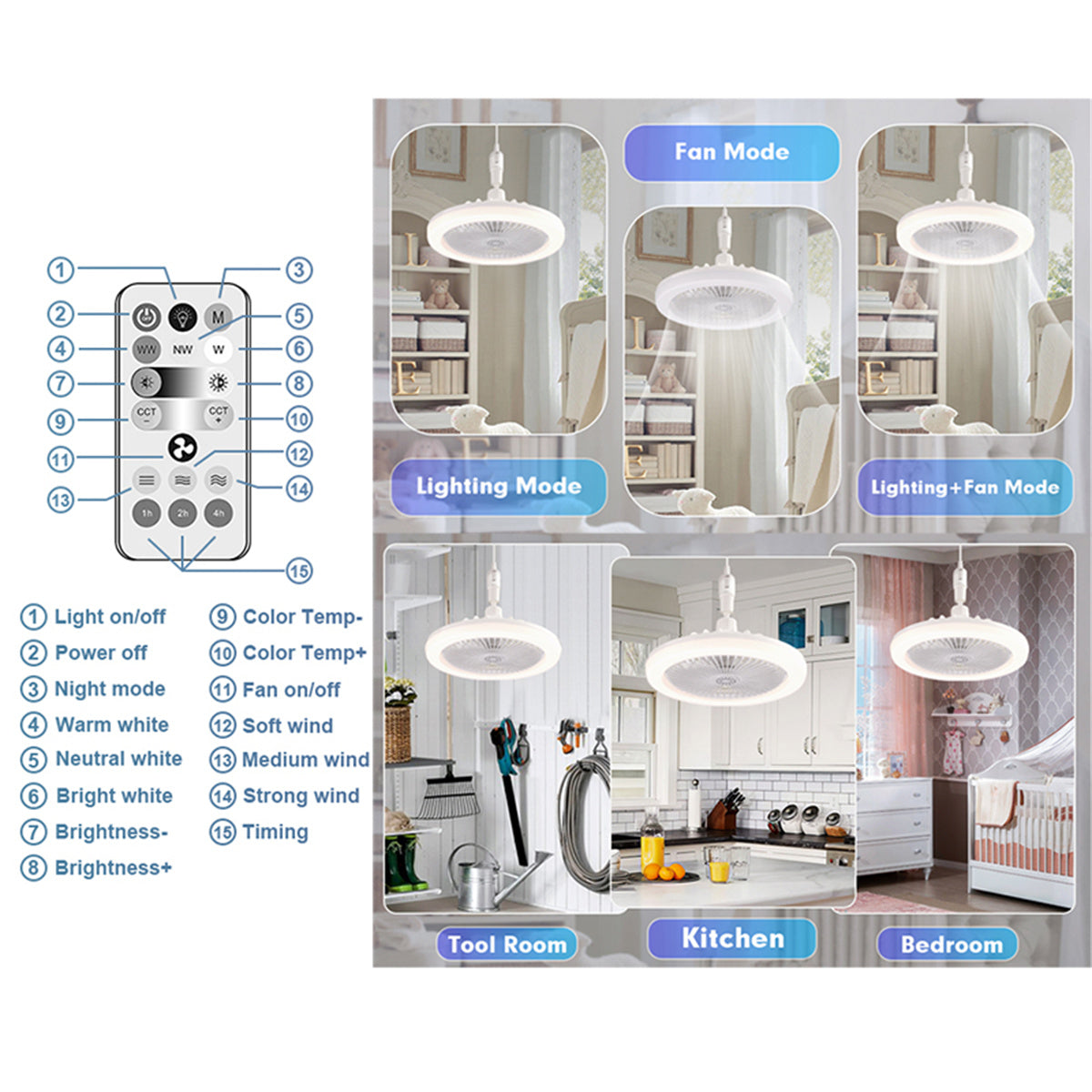Ceiling Fan with Lights, 10 inch Fan Light with Remote, Invisible Bladeless Ceiling Fan Lights, 3 Speeds, Dimmable, Timing Setting