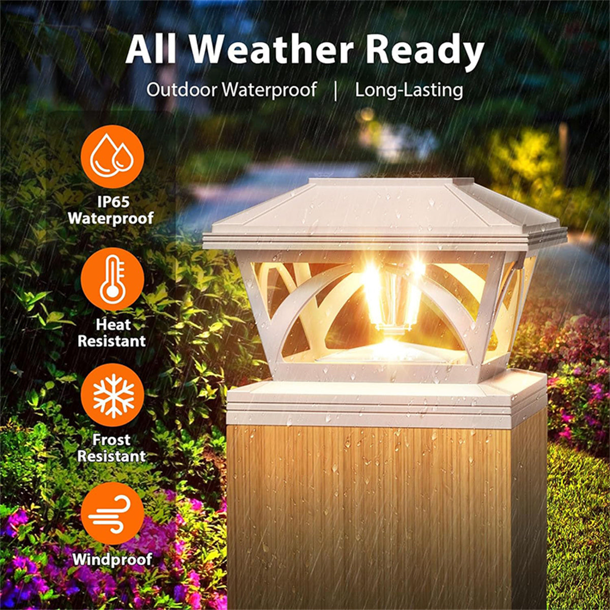 2 Pack Solar Post Cap Lights, 4x4/5x5 Outdoor LED Fence Post Cap Lights, Solar Powered Deck Lights for Dock Waterproof, fit for Wooden/Vinyl Posts