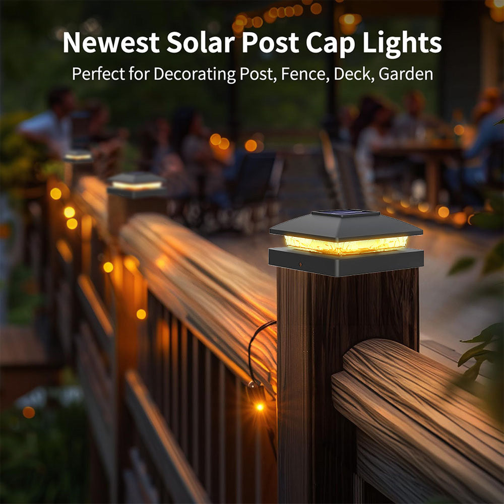 8 Pack Solar Post Cap Lights, 4x4 Outdoor LED Fence Post Cap Lights, Solar Powered Deck Lights for Dock Waterproof, fit for Wooden/Vinyl Posts