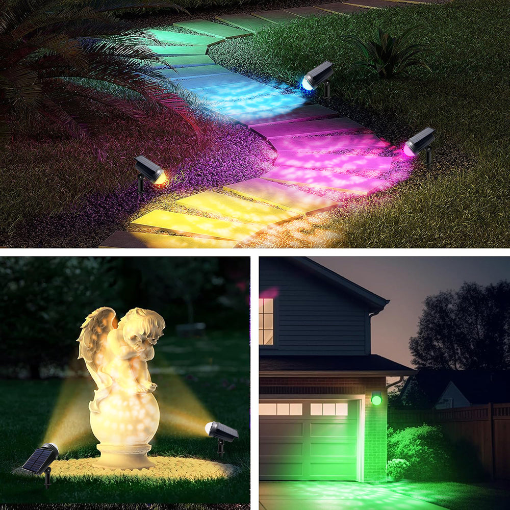 Solar Spotlights Outdoor Waterprrof, 2 Pack RGB Color Changing Solar Garden Yard Spot Lights, Waterproof Solar Landscape Spotlights for Outside Garden House Garage Pathway
