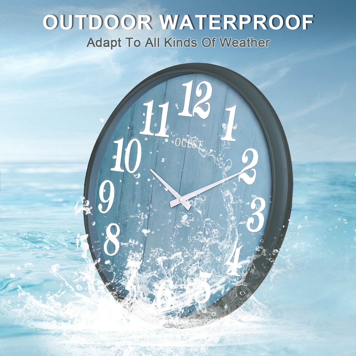 OCEST 18 Inch Large Indoor Outdoor Wall Clock Waterproof(Blue&Grey)