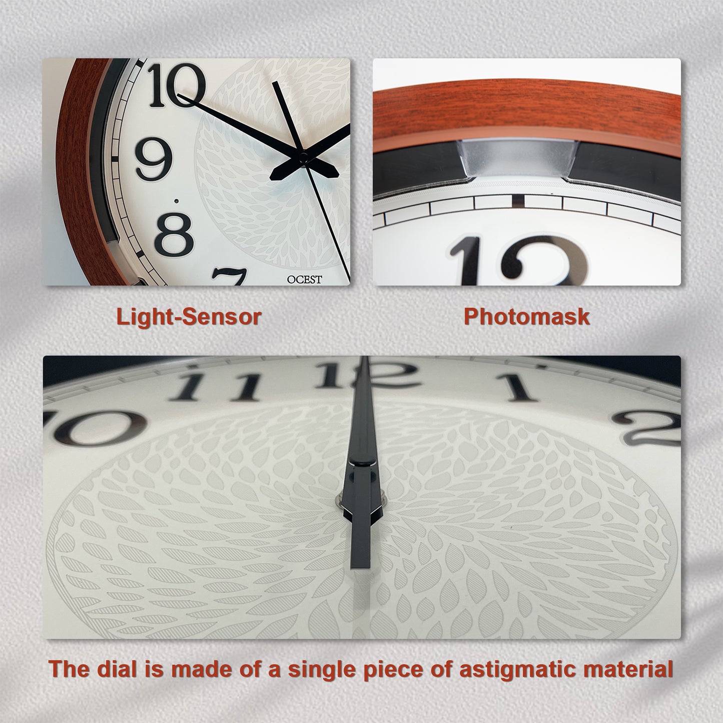 OCEST 13-inch Night Light Silent Lighted Up Adjustable Brightness Wall Clocks