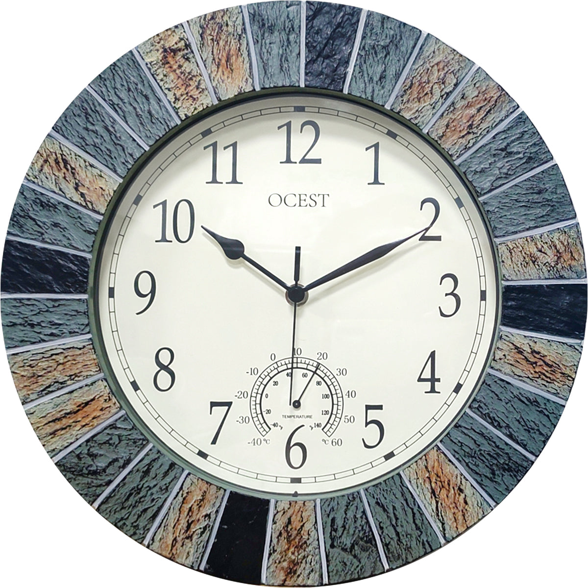 OCEST 13 Inch Large Outdoor Indoor Wall Clock Waterproof with Thermometer