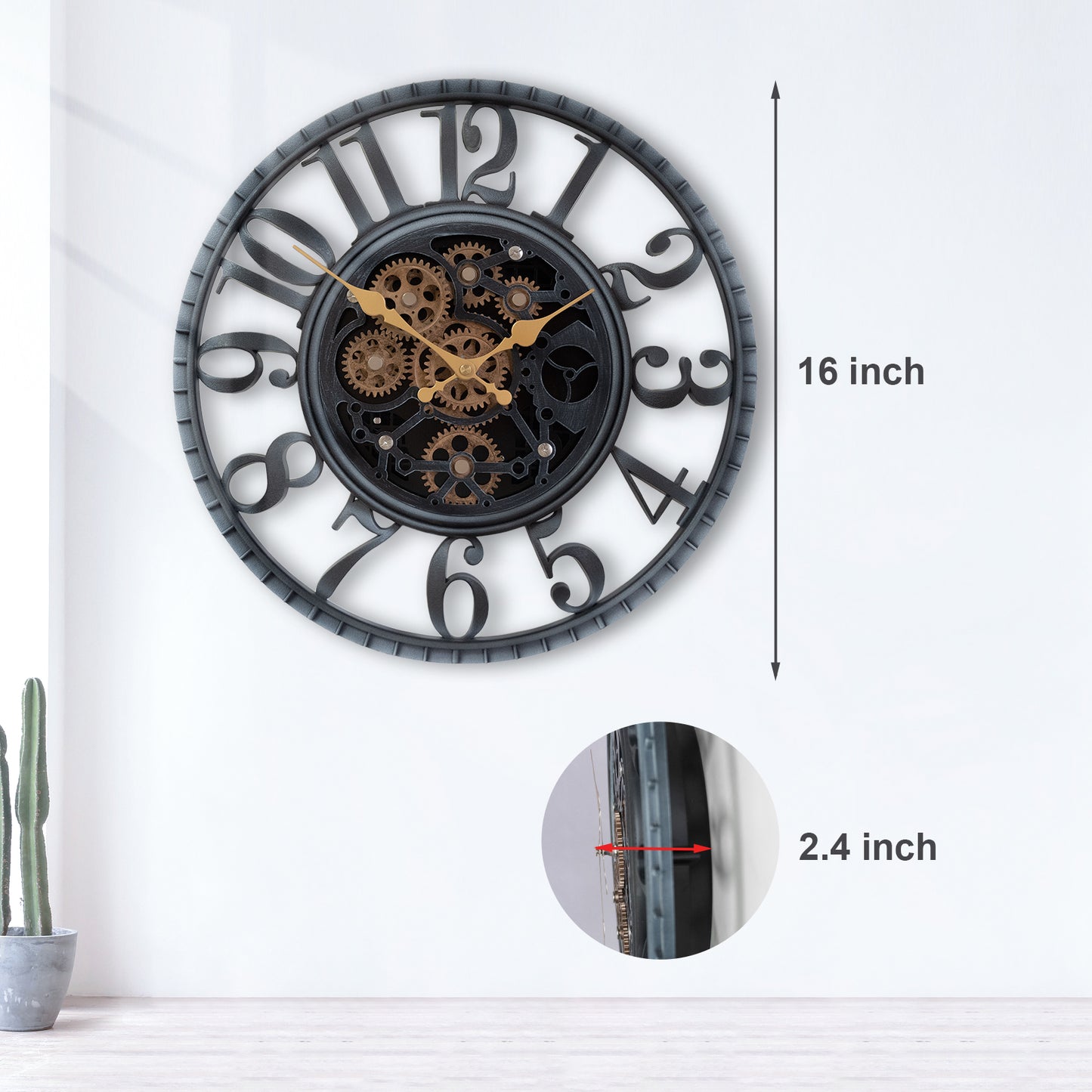 OCEST 16 Inch Moving Gear Wall Clock