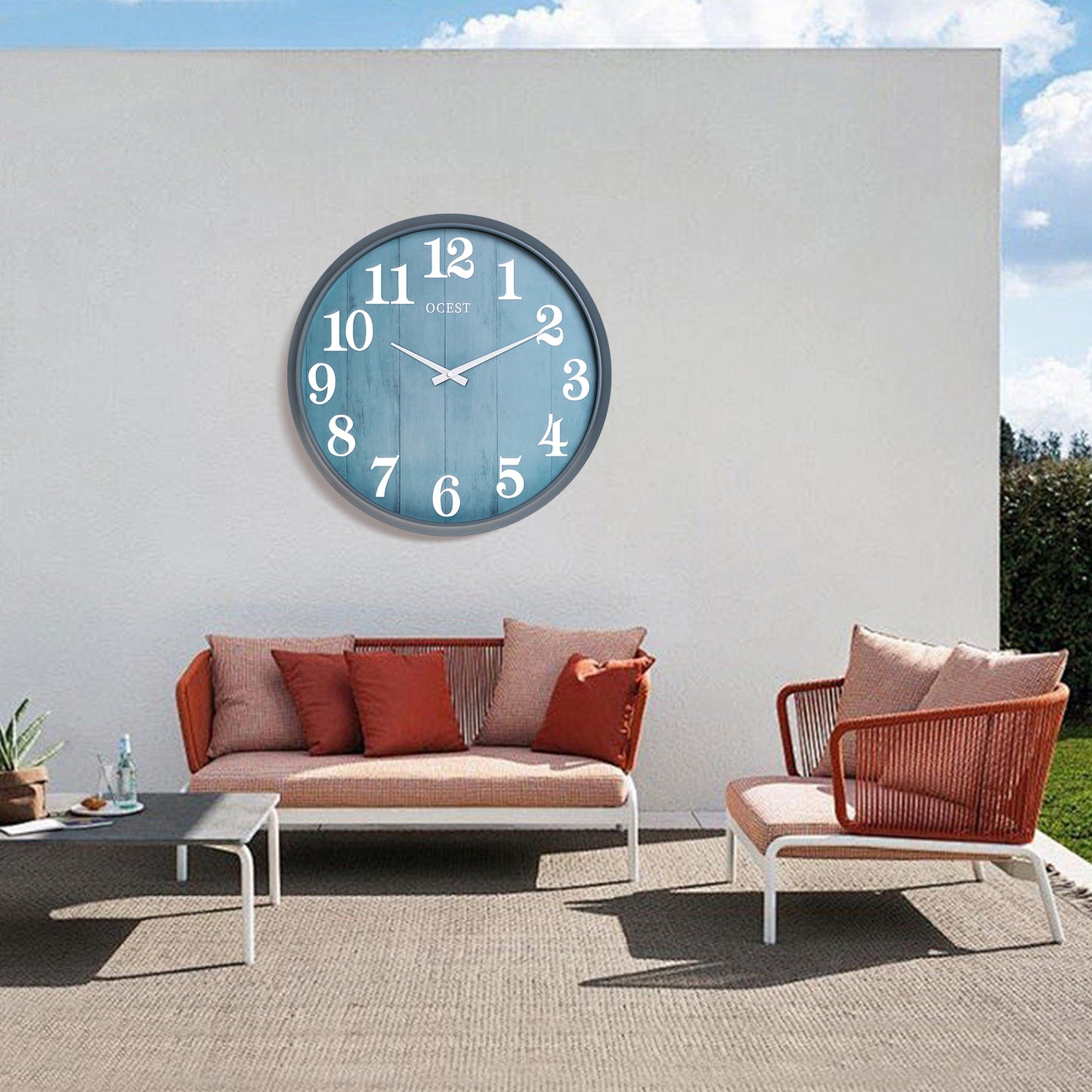 OCEST 18 Inch Large Indoor Outdoor Wall Clock Waterproof(Blue&Grey)