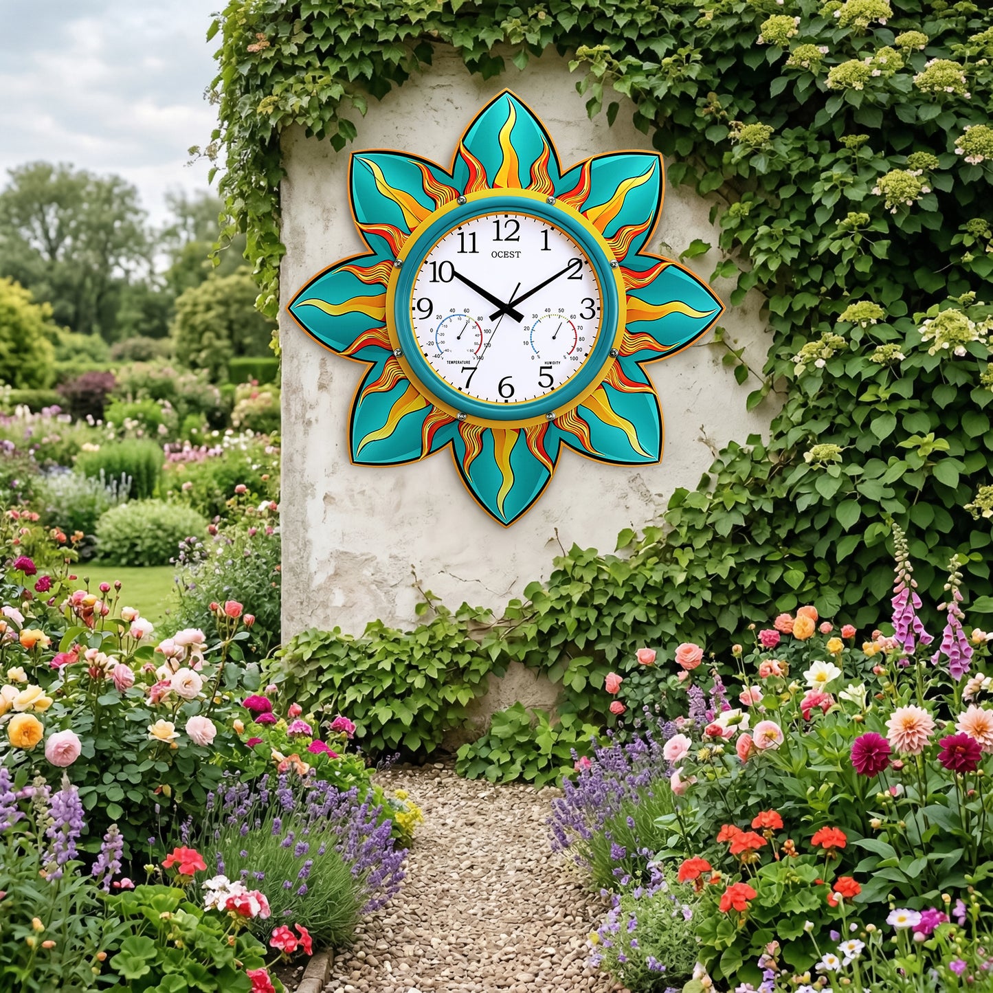 OCEST 24 Inch Outdoor Clock Waterproof with Thermometer and Hygrometer