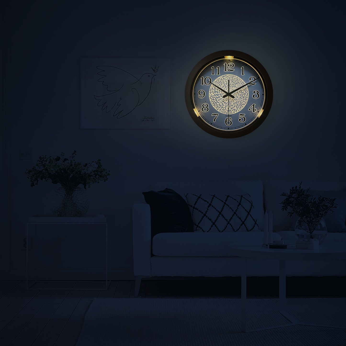 OCEST 13-inch Night Light Silent Lighted Up Adjustable Brightness Wall Clocks