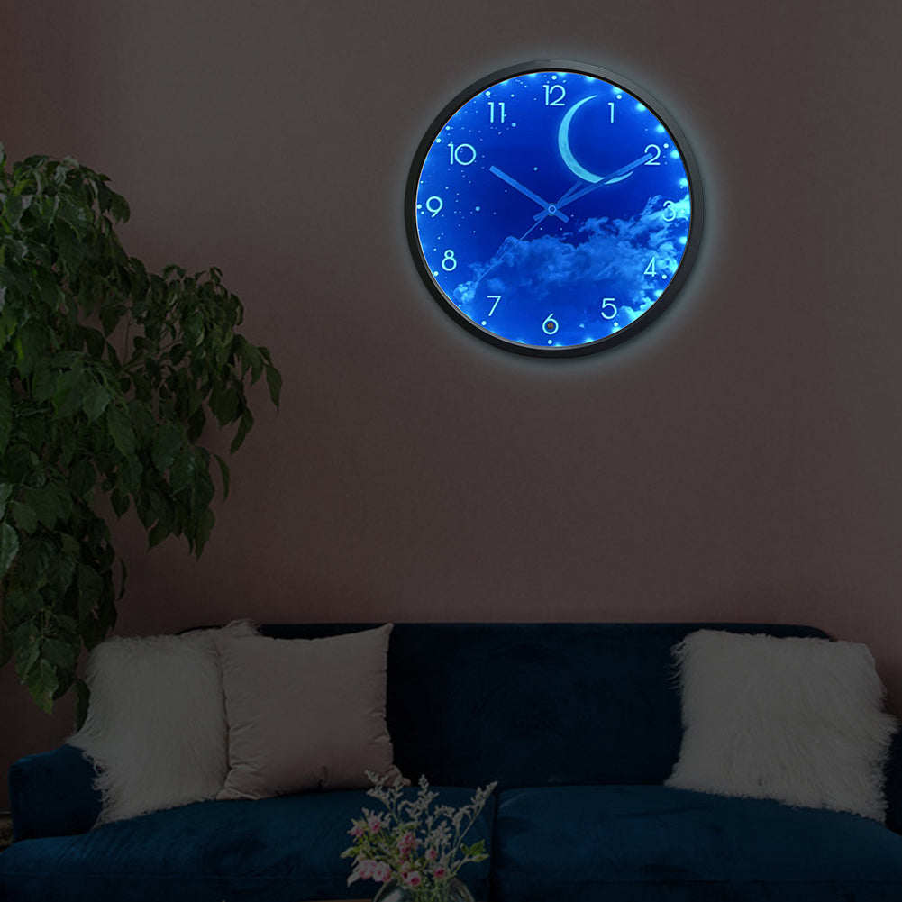 OCEST 12 Inch Night Light Wall Clock Battery Operated (Moon)