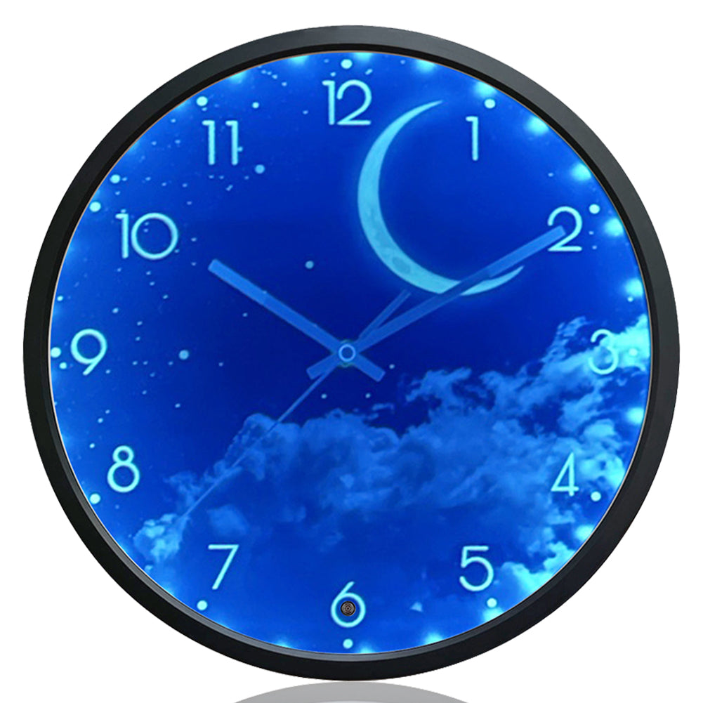 OCEST 12 Inch Night Light Wall Clock Battery Operated (Moon)