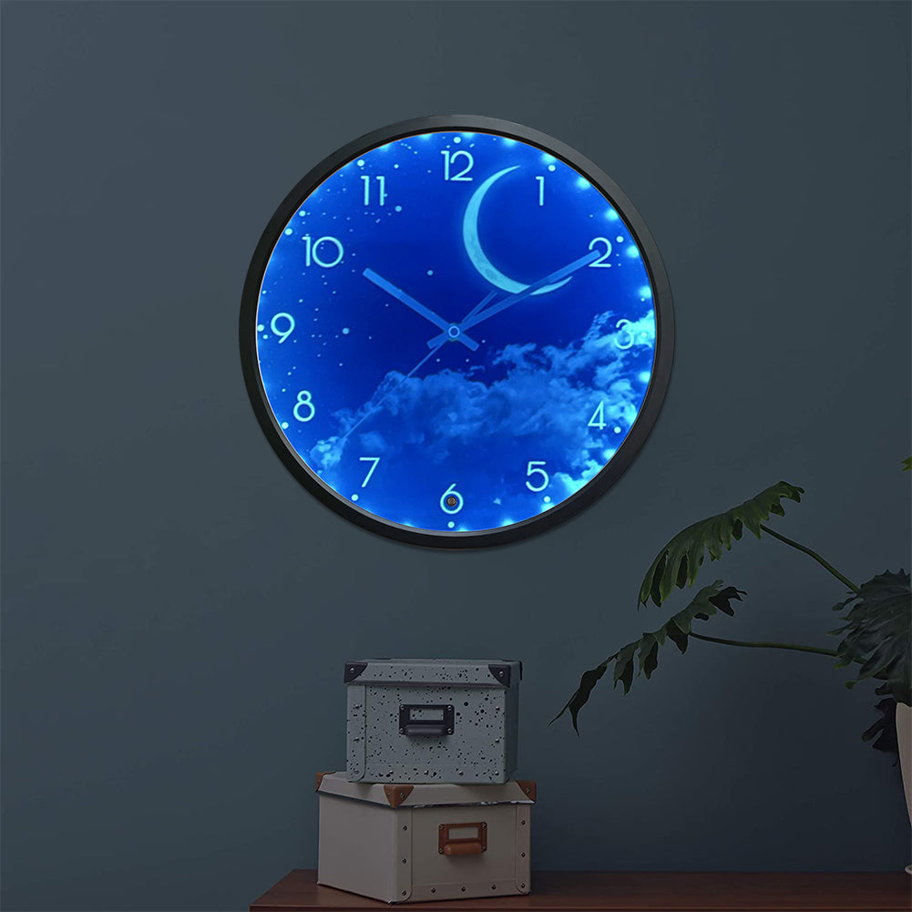 OCEST 12 Inch Night Light Wall Clock Battery Operated (Moon)