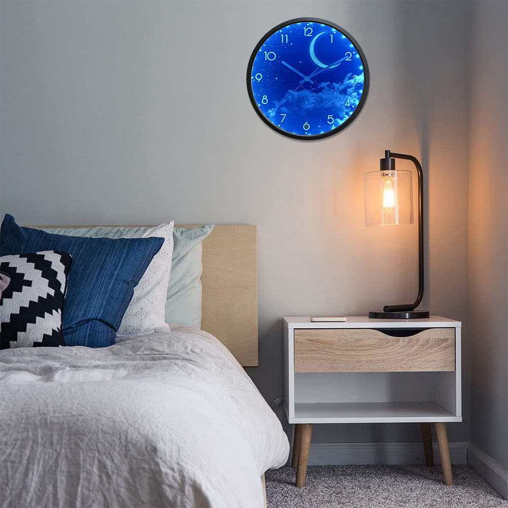OCEST 12 Inch Night Light Wall Clock Battery Operated (Moon)