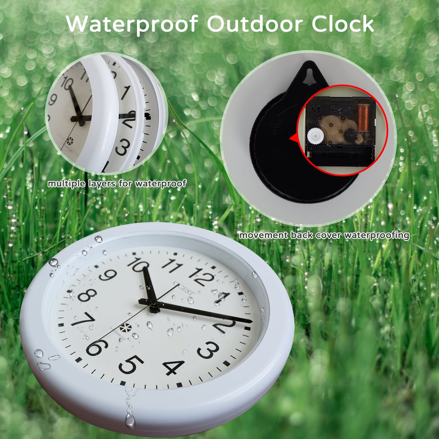 OCEST Sealed Indoor Outdoor Waterproof Wall Clock 12 Inch
