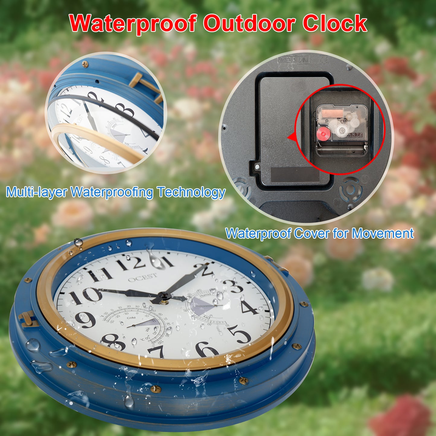 OCEST 16 Inch Wall Clocks Outdoor Waterproof