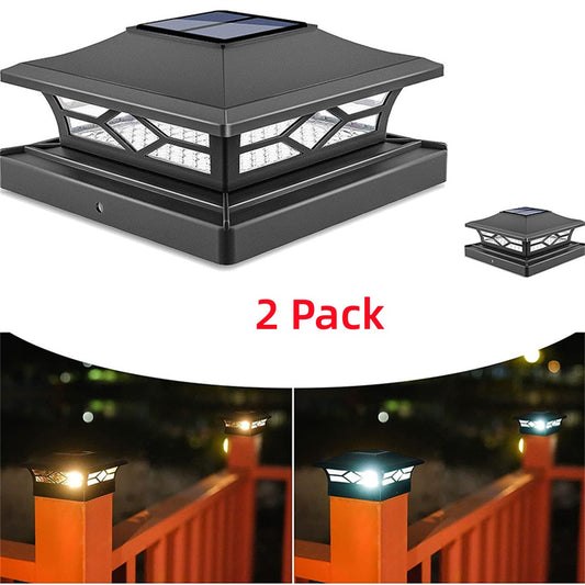 2 Pack Solar Post Cap Lights, 4x4 6x6 Outdoor LED Fence Post Cap Lights, 2 Color Modes Solar Powered Deck Lights for Dock Waterproof, fit for Wooden/Vinyl Posts