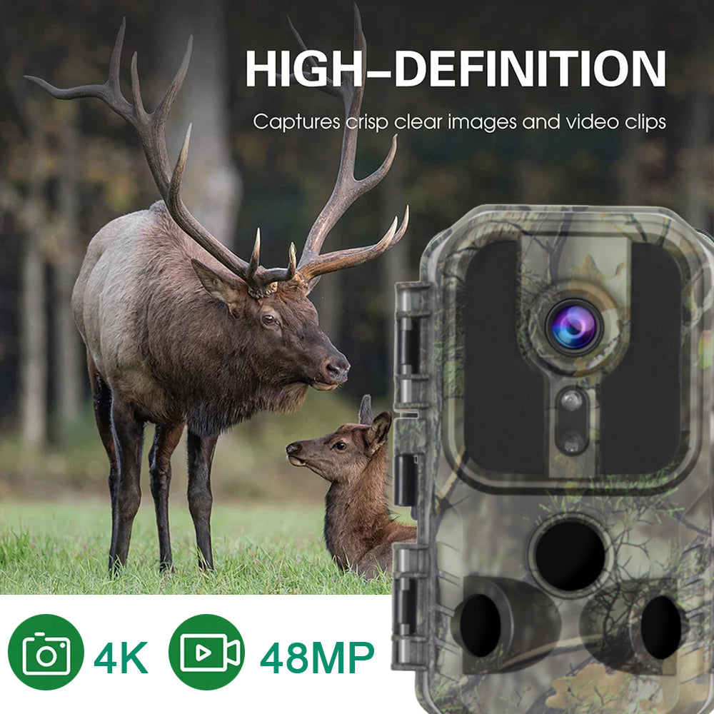 Trail Camera with 3 PIR Sensors, 32G Memory Card, 48MP Game Camera with Night Vision, Motion Activated 130°Wide-Angle, Waterproof Hunting Camera for Wildlife Monitoring