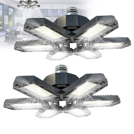 12000LM 6500K LED Garage Lights Ceiling Light with 6 Adjustable Panels Ultra Bright Deformable LED Shop Light for Garage Basement Workshop 185W, 2 Pack