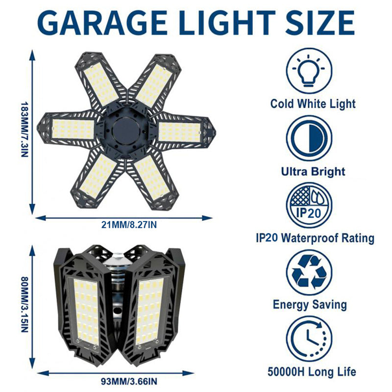 12000LM 6500K LED Garage Lights Ceiling Light with 6 Adjustable Panels Ultra Bright Deformable LED Shop Light for Garage Basement Workshop 185W, 2 Pack