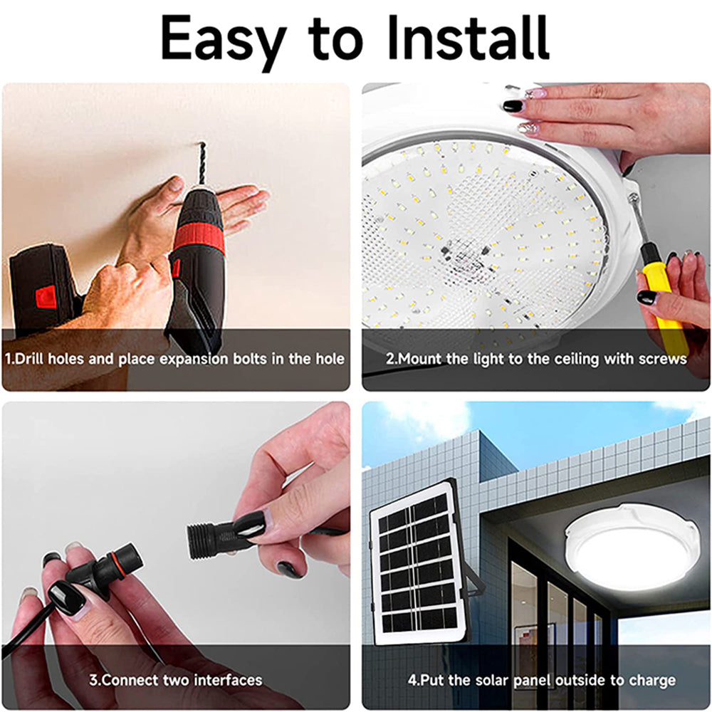2 Pack Solar Ceiling Light, 5000LM Solar Lights Indoor Outdoor, Brighter Solar Shed Lights with Remote Control, Cool White Solar Pendant Light for Barn, Porch, Patio, Gazebo