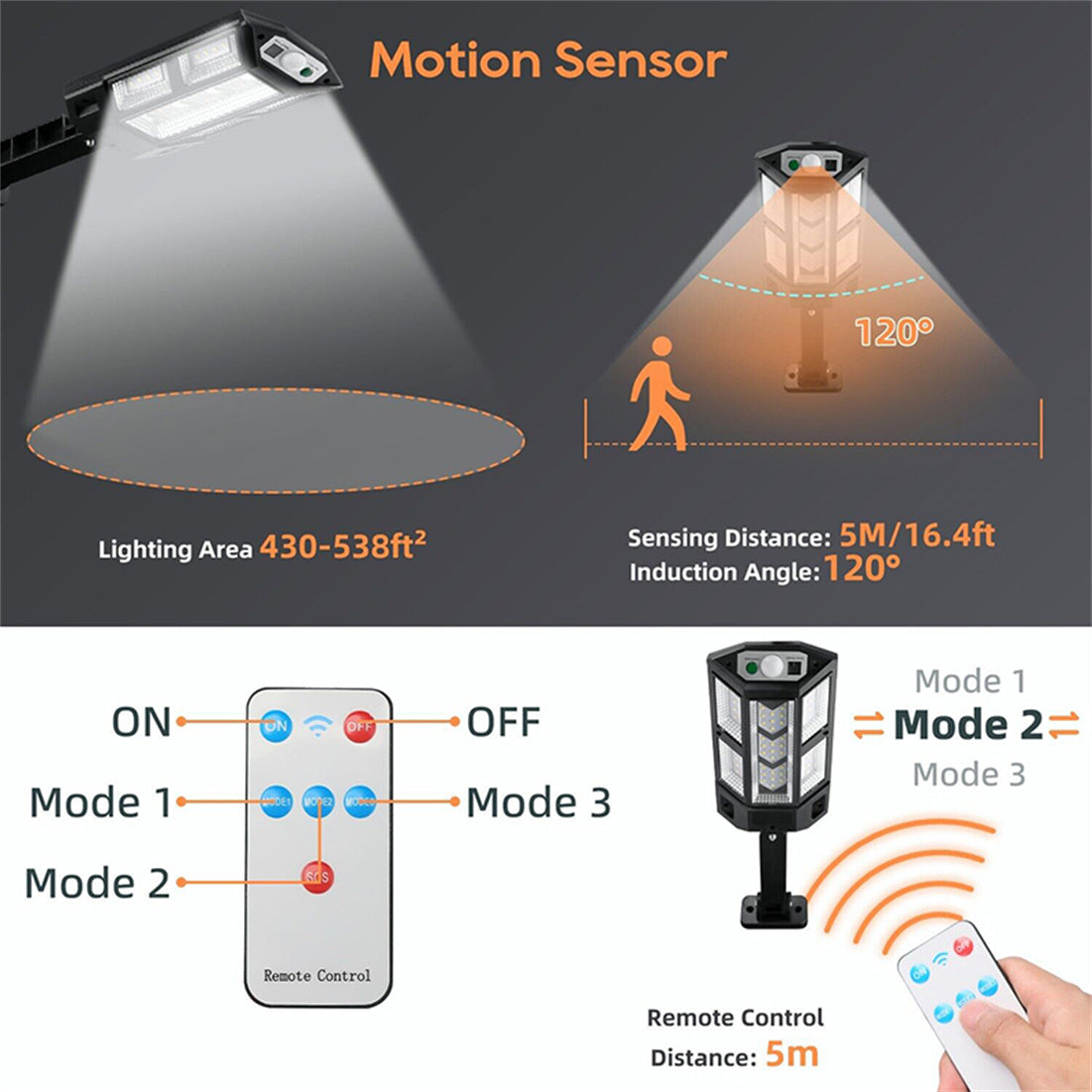 2 Pack Solar Street Lights, Outdoor Street Lamps Motion Sensor, Dusk to Dawn Solar Lights, Street Security Lighting for Home Garden Patio Yard