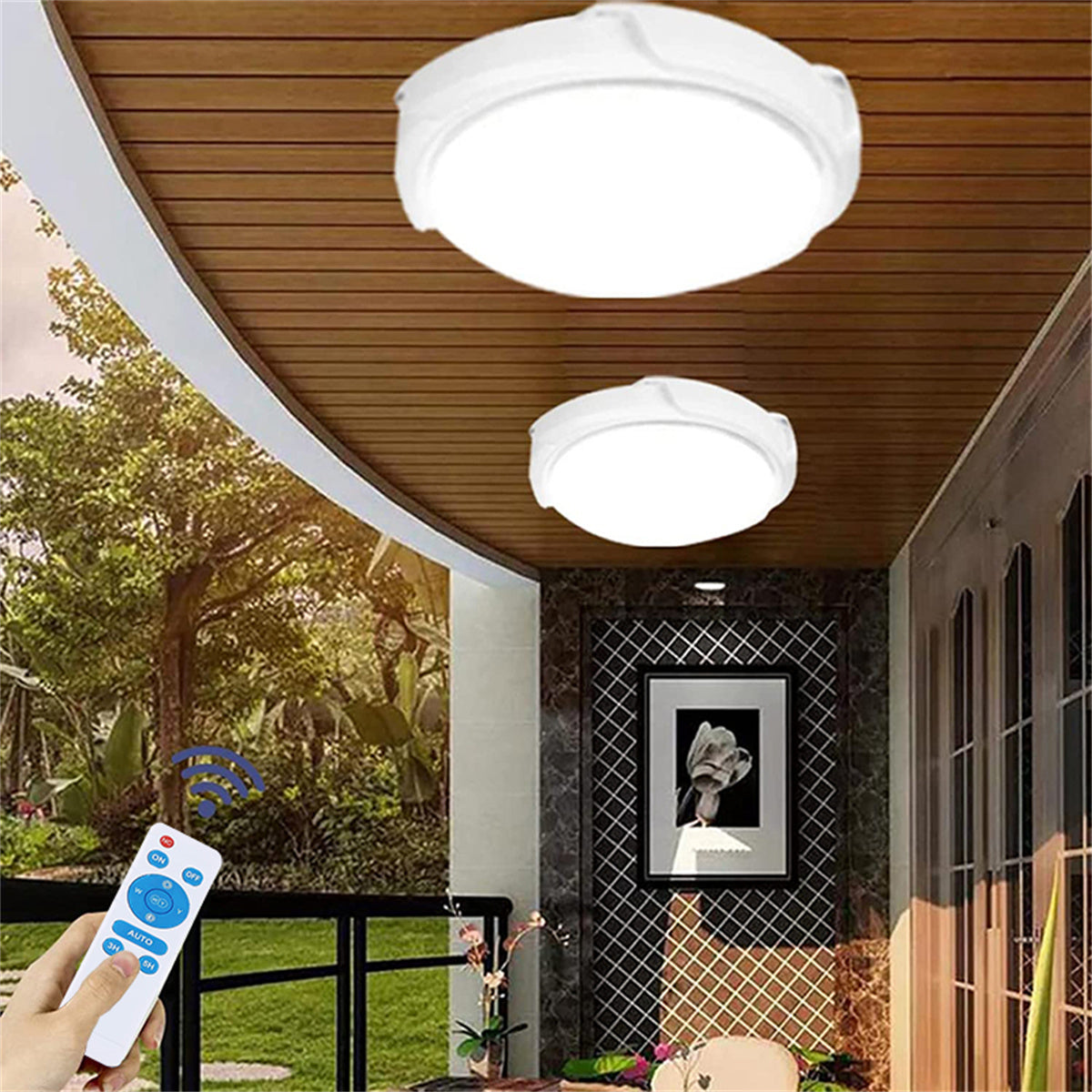 Solar Ceiling Light, 5000LM Solar Lights Indoor Outdoor, Brighter Solar Shed Lights with Remote Control, Cool White/Warm White Switchable Solar Pendant Light for Barn, Porch, Patio, Gazebo