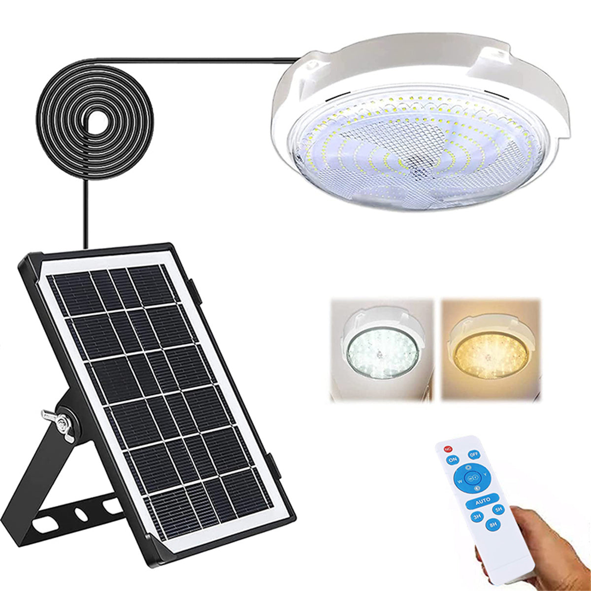 Solar Ceiling Light, 5000LM Solar Lights Indoor Outdoor, Brighter Solar Shed Lights with Remote Control, Cool White/Warm White Switchable Solar Pendant Light for Barn, Porch, Patio, Gazebo