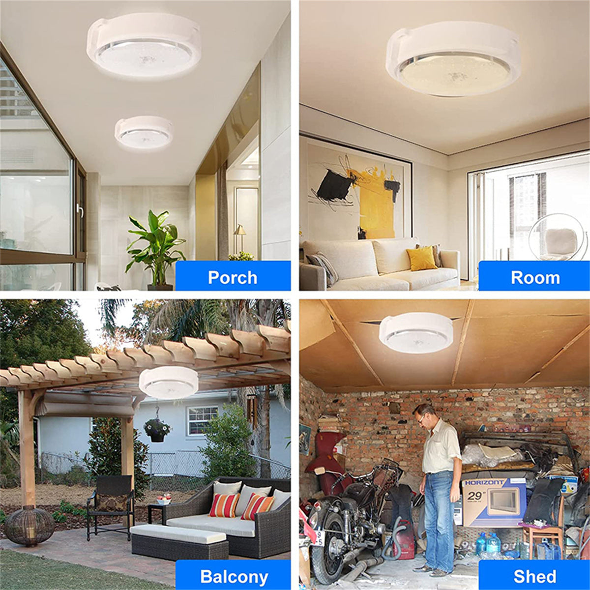 Solar Ceiling Light, 5000LM Solar Lights Indoor Outdoor, Brighter Solar Shed Lights with Remote Control, Cool White/Warm White Switchable Solar Pendant Light for Barn, Porch, Patio, Gazebo