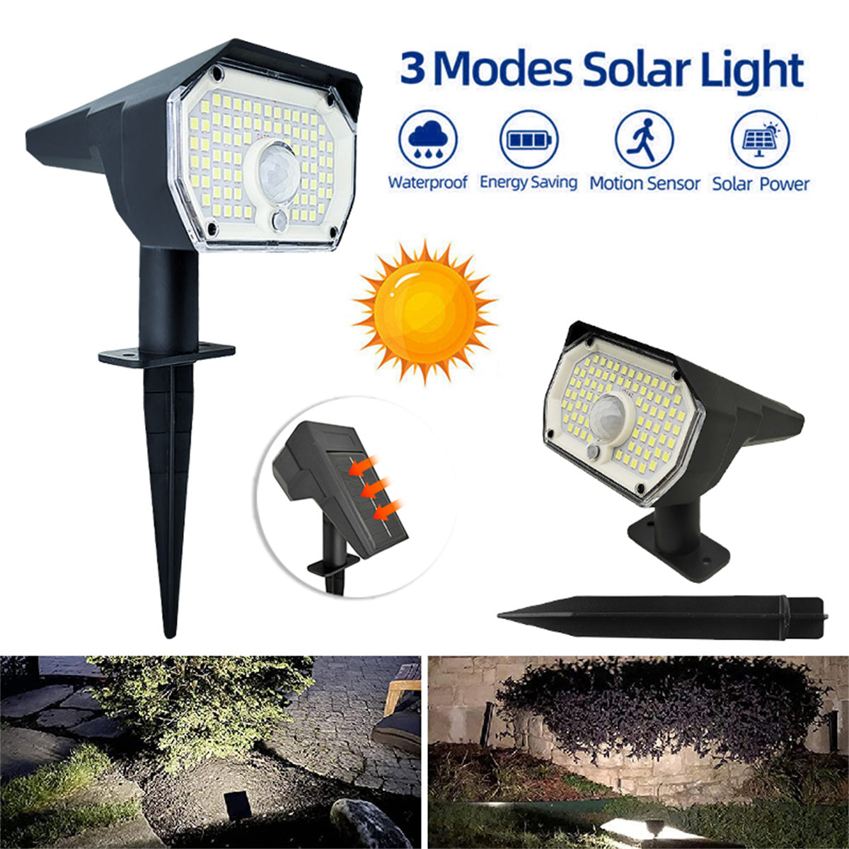 Solar Spotlights Outdoor Motion Sensor, 800LM 6500K Solar Powered Landscape Spotlights Waterproof, Auto On/Off 3 Modes Outdoor Solar Lights for Garden Yard Pathway Patio Pool, 2PCS