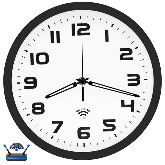 OCEST 10-inch Smart Wi-Fi Analog Wall Clock, Auto Time & DST, Silent Non-Ticking Battery Operated