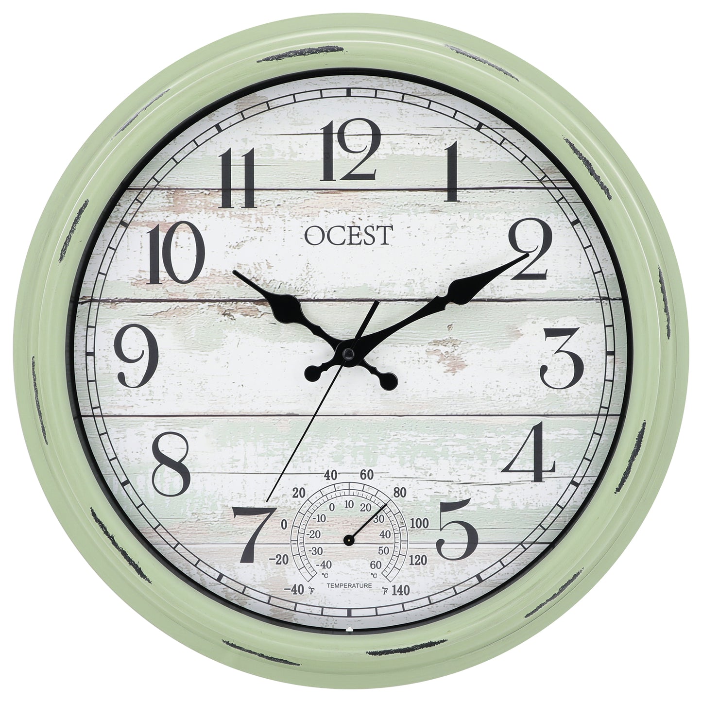 OCEST 16 Inch Indoor Outdoor Waterproof Cloc Battery Operated with Thermometer