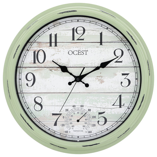 OCEST 16 Inch Indoor Outdoor Waterproof Cloc Battery Operated with Thermometer