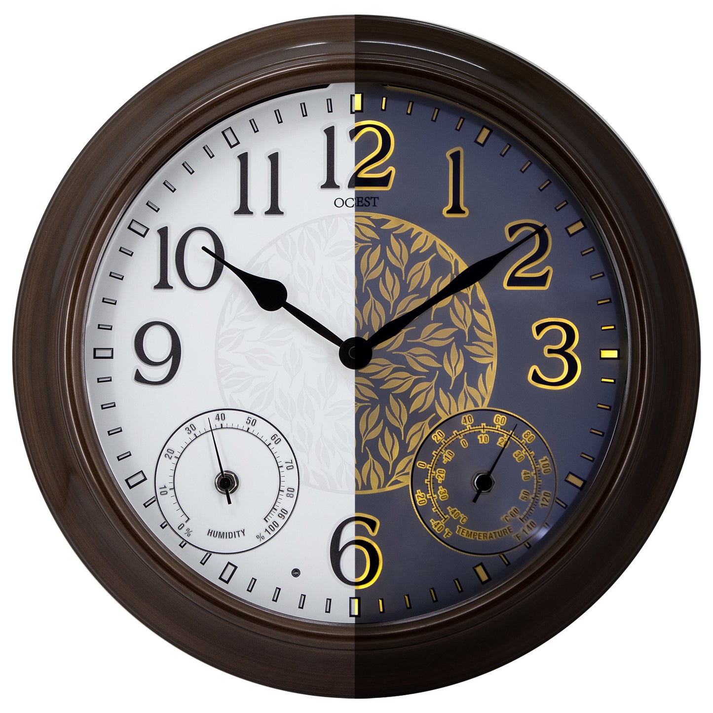 OCEST 15 Inch Metal Illuminated Wall Clocks Waterproof with Thermometer & Hygrometer Smart Sensor