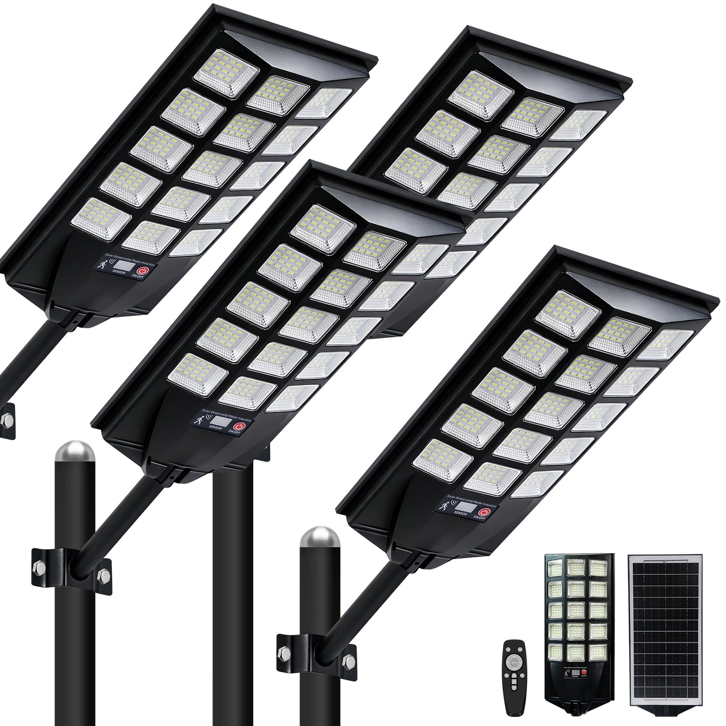 5000W Solar Lights Outdoor, 4 Pack Super Bright Solar Street Lights, Dusk to Dawn Solar Security Street Lights, Motion Sensor Solar Outdoor Lights for Yard, Entryway Garage, Porch