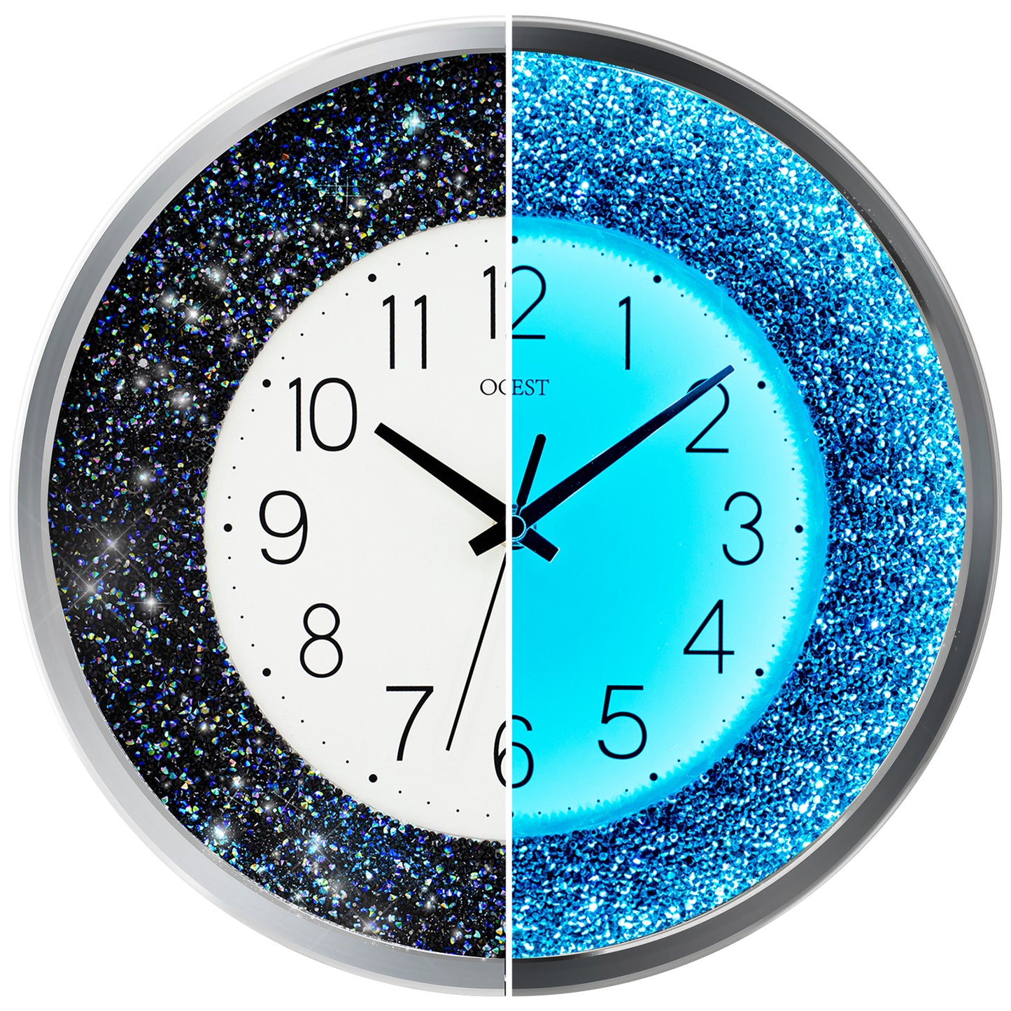 OCEST 12 Inch Crushed Diamond Wall Clock with Night Light, Blue