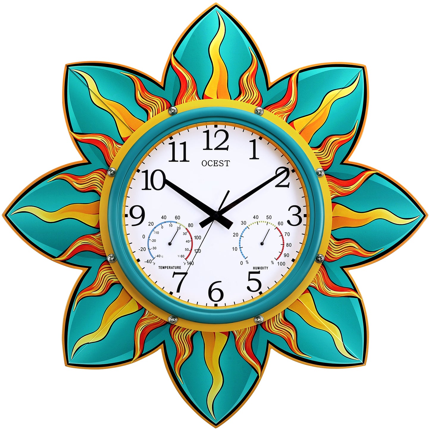 OCEST 24 Inch Outdoor Clock Waterproof with Thermometer and Hygrometer