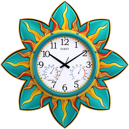 OCEST 24 Inch Outdoor Clock Waterproof with Thermometer and Hygrometer