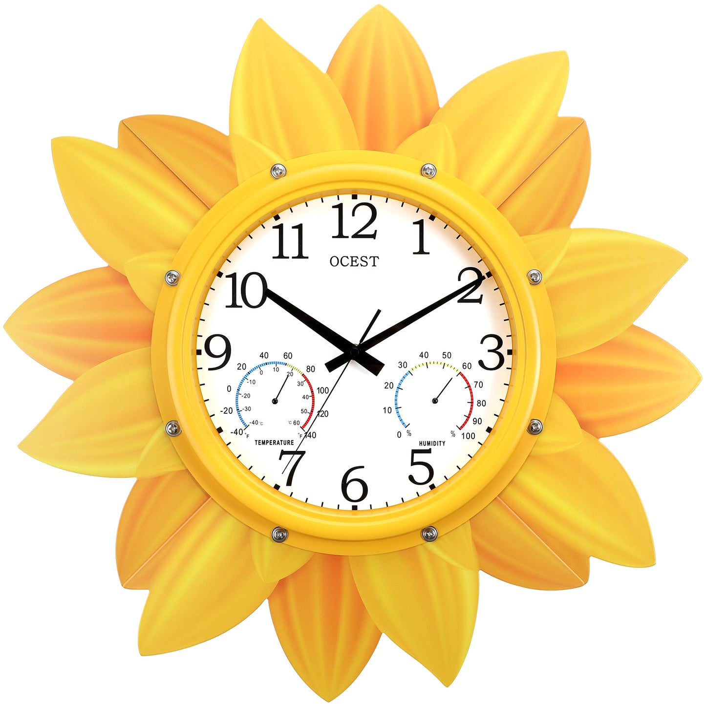 OCEST 24 Inch Waterproof Sunflower Outdoor Clock with Thermometer Hygrometer