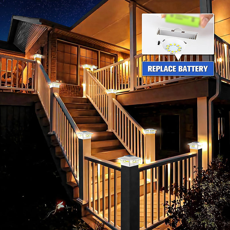 4 Pack Solar Post Cap Lights, 4''x4'' 6''x6'' Outdoor LED Fence Post Cap Lights, 2 Color Modes Solar Powered Deck Lights for Dock Waterproof, fit for Wooden/Vinyl Posts