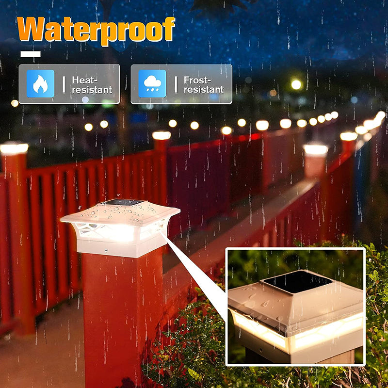 4 Pack Solar Post Cap Lights, 4''x4'' 6''x6'' Outdoor LED Fence Post Cap Lights, 2 Color Modes Solar Powered Deck Lights for Dock Waterproof, fit for Wooden/Vinyl Posts