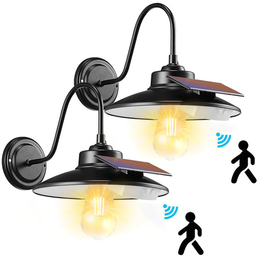 2 Pack Solar Barn Lights Outdoor, Motion Sensor Rustic Vintage Solar Shed Light Outdoor, Waterproof Outdoor Solar Wall Light for Barn, Shed, Chicken coop, Patio